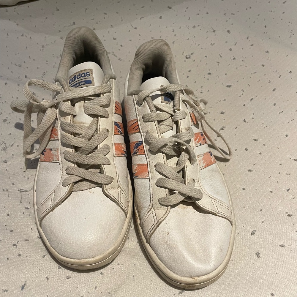 Adidas White Shoes with Orange and Blue Accents size 8.5 woman’s
